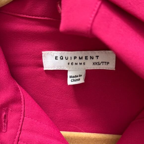 EQUIPMENT FEMME Long Sleeve Button Front Shirttail Hem Raspberry Pink  XXS - Picture 4 of 7